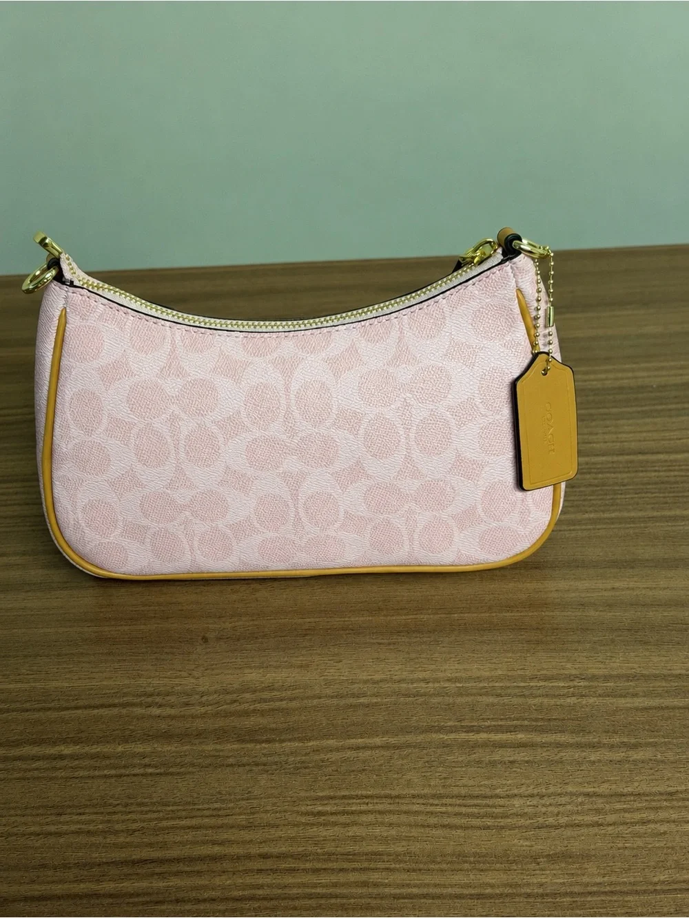 Coach Pink Signature Mini Shoulder Bag with Gold Hardware